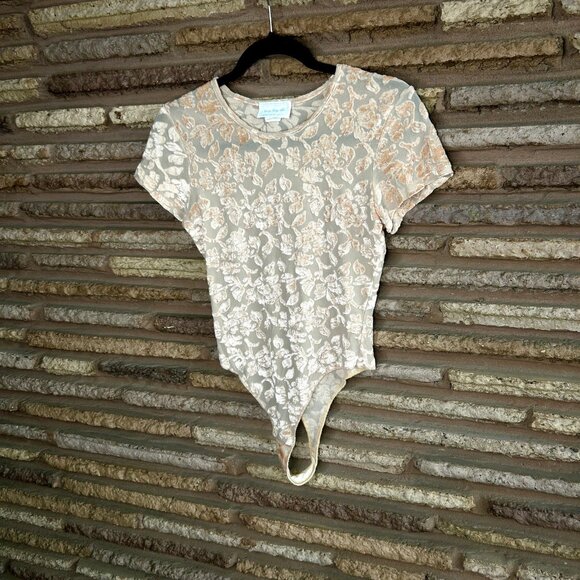 Hanky Panky Peach Floral Burnout Bodysuit Vintage Size Large - Picture 9 of 9